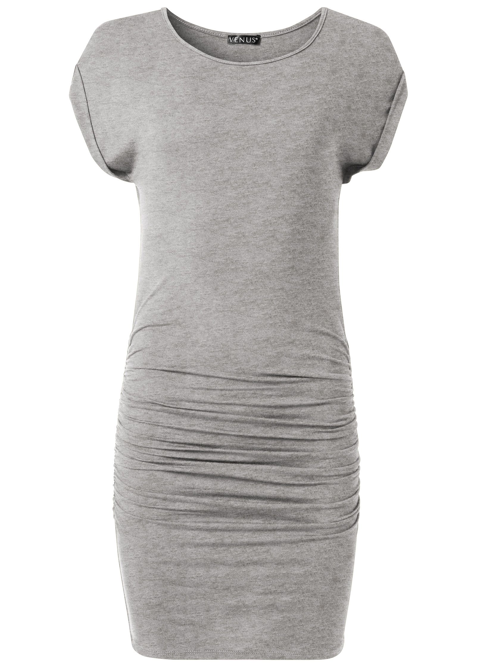 Heather Grey RUCHED T SHIRT DRESS | VENUS